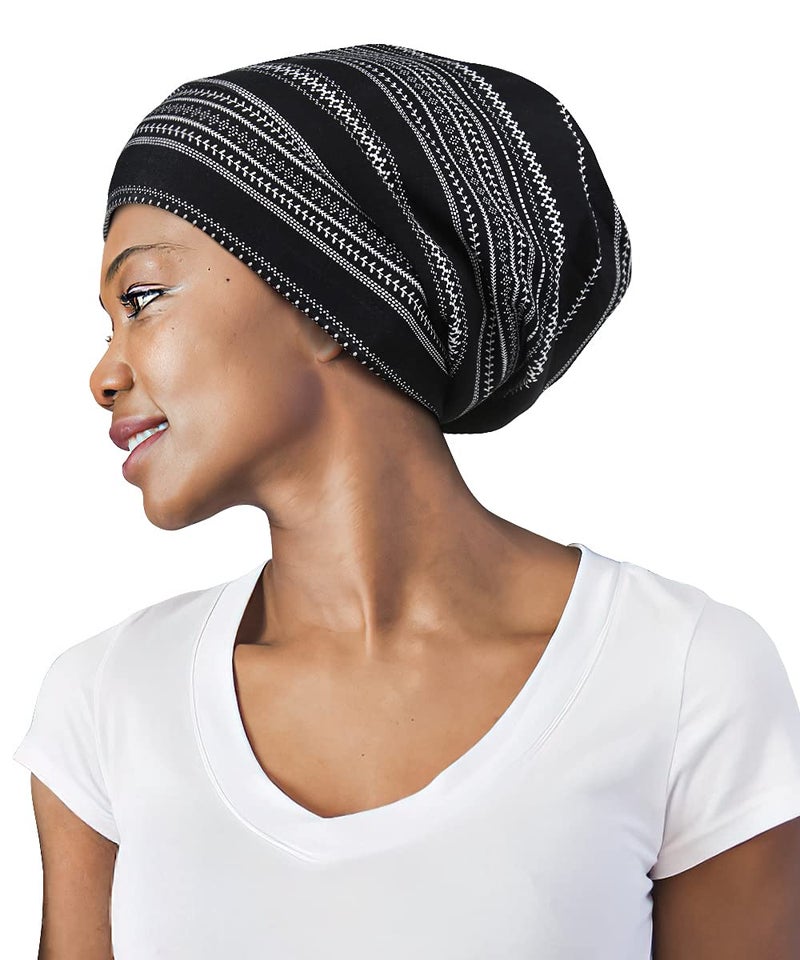 FocusCare Sleeping HatFrizzy Hair Protecting Long Tail Gifts for Women Summer Black White